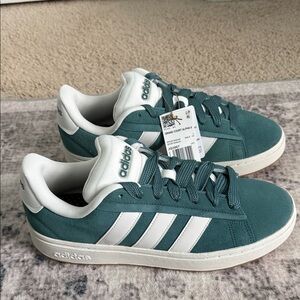 Adidas Teal and White Grand Court Sneakers